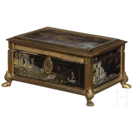 A German brass-mounted wooden lacquer mother-of-pearl inlay casket, probably Dresden, 18th century