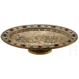A Viennese footed oval plate with enamelled decor, circa 1860