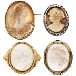Four cameo brooches, late 19th century
