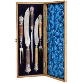 An English silver-mounted cutlery set, 19th century