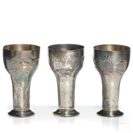 Three plated art nouveau goblets, Geislingen, WMF, circa 1910
