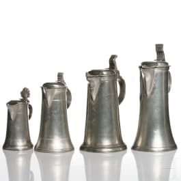 Four Tyrolean pewter jugs, 18th century