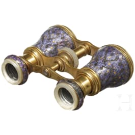A brass and guilloché-enamel opera glass, circa 1920
