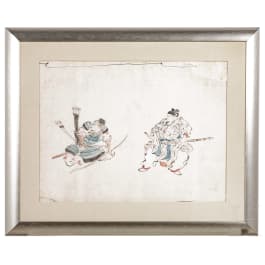 Tuschezeichnung zweier Samurais, Japan, späte Edo-Periode