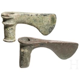 Two early Western Iranian bronze axes, Luristan, 2500 - 2000 B.C.
