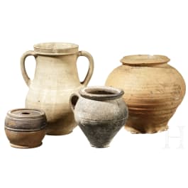 Three Roman and one medieval vessel from the Rhineland, 2nd - 3rd and 15th century