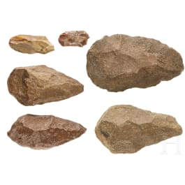 Sechs paläolithische Steinwerkzeuge, 100.000 - 10.000 v. Chr.