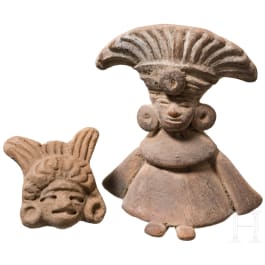 Kleinterrakotta und tönerne Kopfapplike, Mittelamerika, ca. 500 – 1500