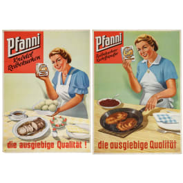 Willi Engelhardt - zwei Plakate für Reibekuchen-Kartoffelpuffer und Knödel-Reibekuchen, Pfanni-Werke München