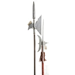 Two halberds, collector's replicas in the style of the 17th century