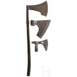 Three German axe heads, 16th to 19th century