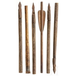 Six German crossbow bolts, 16th to 19th century