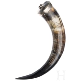 A Spanish trophy of a bull's horn, dated 1934