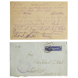 Feldpostkarte von Mitgliedern der Jasta 12 an Staffelführer Hauptmann Ritter von Tutschek, datiert 14.6.1917