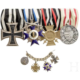 A four-piece medal bar and a miniature chain, World War I