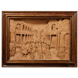 Archduke Maximilian and Duchess Maria of Burgund - a carved diorama of their wedding in Gent on April 21, 1477
