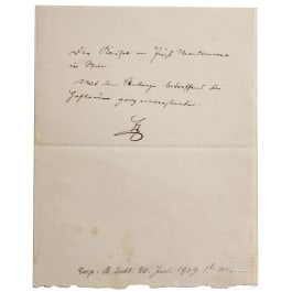 Emperor Franz Joseph I of Austria - a handwritten and initialled telegram order, dated July 20, 1909
