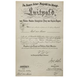 Karl Theodor von Sauer, aide-de-camp of King Ludwig II - a commission to the rank of General of Artillery, dated 1893