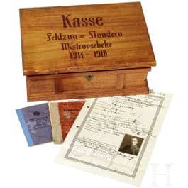 A cash box "Feldzug - Flandern" and documents of the original owner