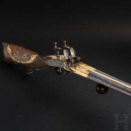 A distinguished, deluxe double-barrelled flintlock shotgun with box lock by Gauvain à Angres, dated 1800