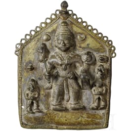 Bronzeplakette (Votivtafel) mit indischer Gottheit, Indien, 20. Jhdt.