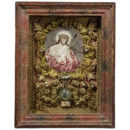Heiligenbild (Klosterarbeit) mit Christus, süddeutsch, Ende 18. Jhdt.