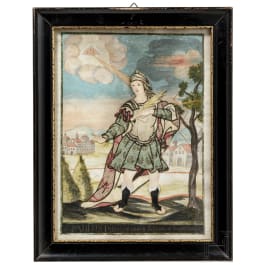 Hinterglasbild (Klosterarbeit) mit dem Heiligen Paulus, süddeutsch, um 1800