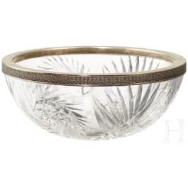 A Russian glass bowl with silver mounting, stamped Moscow, 14th Artel, 1908