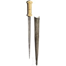 A coral-decorated Ottoman lance-tip dagger, 18th century