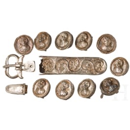 A set of Sasanian belt fittings made of silver, late 6th – early 7th century