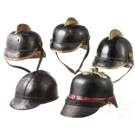 Four leather helmets of the fire department