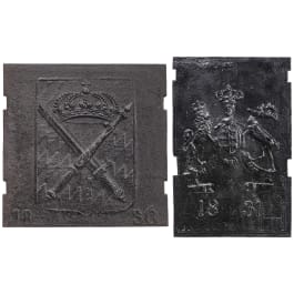 Zwei Ofenplatten mit Wappen, deutsch, 1830er Jahre