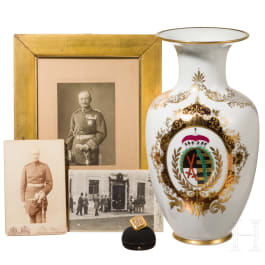 Frederick Augustus III of Saxony – a diamond brooch, a large presentation vase and three photographs, 1st third of the 20th century