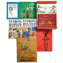 Seven arms books, mostly on edged weapons