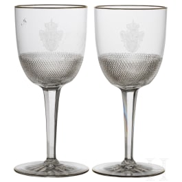 King Manuel II of Portugal - two fine white wine glasses