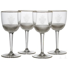 King Manuel II of Portugal - four fine port wine glasses
