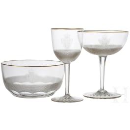 King Manuel II of Portugal - a champagne glass, a finger bowl and a wine glass