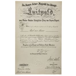 Karl Theodor von Sauer, Flügeladjutant von König Ludwig II. - Patent zum General der Artillerie, datiert 1893