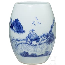 A Chinese blue and white vase with a scholar, probably Kangxi period (1661 - 1722) or later