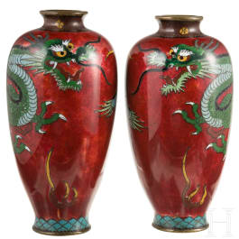 Two Japanese enamel vases, circa 1920
