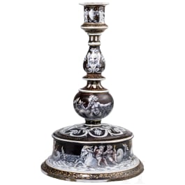 Großer emaillierter Glockenfußleuchter im Stil der Renaissance, Limoges, 19. Jhdt. oder früher