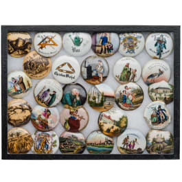 A collection of German porcelain plaques for beer mug lids, mid-19th century