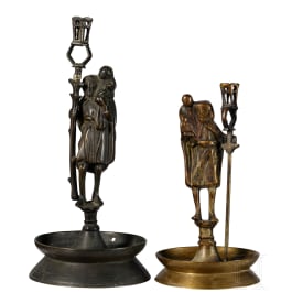 Two German St. Christopher candlesticks in late Gothic style, circa 1900