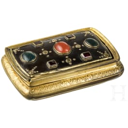 A tortoise-shell mounted and gilded snuffbox set with stones, circa 1780