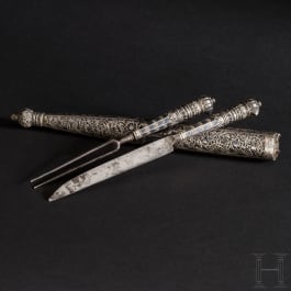 Osmanisches silbermontiertes und nielliertes Essbesteck, Griechenland, um 1700