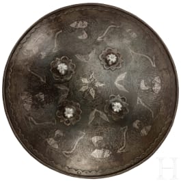 A silver damascened Indo-Persian round shield, 19th century