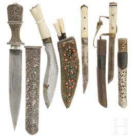 A Nepalese Khukuri, Dughti and two small knives, circa 1900