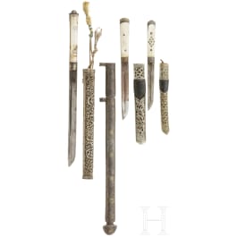 Two lothi, a Tibetan knife and a Chinese scabbard, 19th century