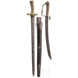 Two hunting hangers and a scabbard, 18th/19th century