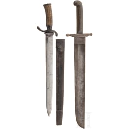 A hunting hanger, 19th century, and an Austrian fascine knife M 1853